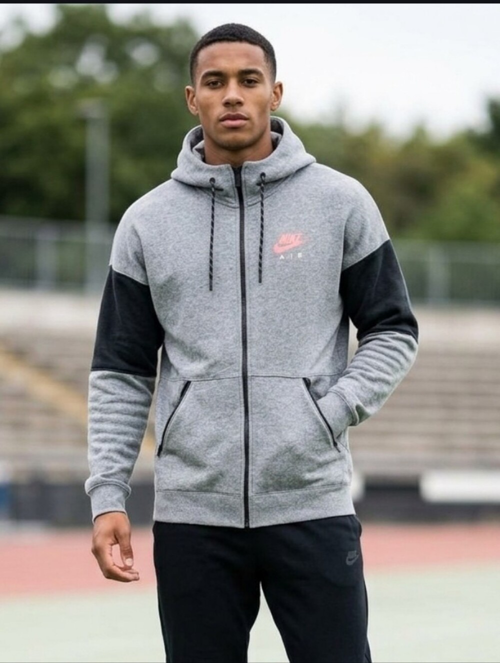 Nike Air Jordan Men's Hoodie Medium Gray and Black Full Zip Fleece with Logos
